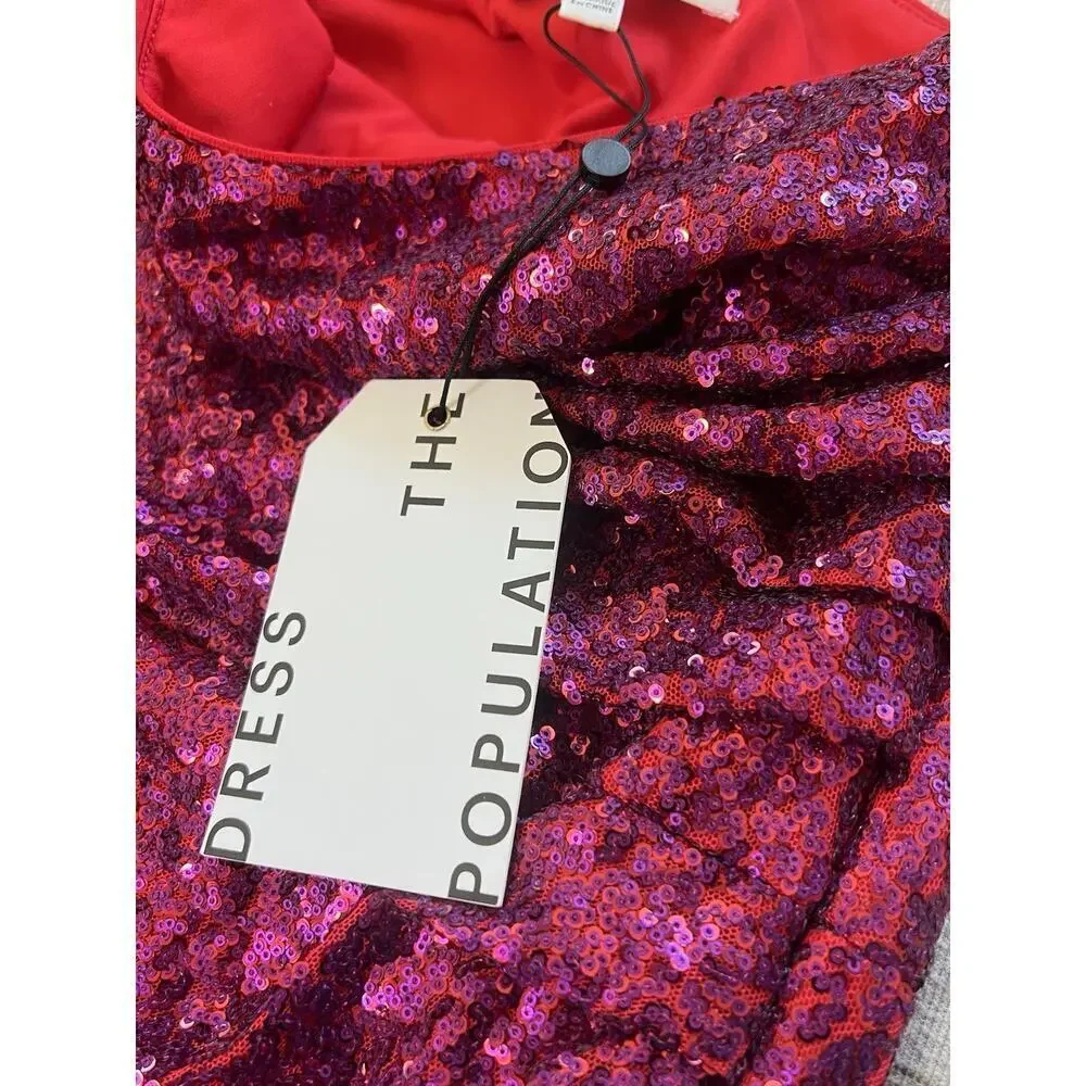 Dress The Population Martine Sequin One Shoulder Dress in Fuchsia Size S NWT - Picture 6 of 15